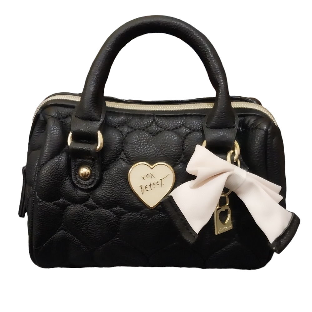 BETSEY JOHNSON QUILTED HEART VEGAN LEATHER MINI HANDBAG